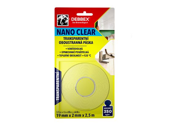 Obrázek DEBBEX NANO CLEAR Transparentní oboustranná páska 2,5m